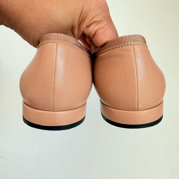 Prada Beige/Nude leather logo embellished bowtie pointed toe ballerina flats 40 - Picture 3 of 7